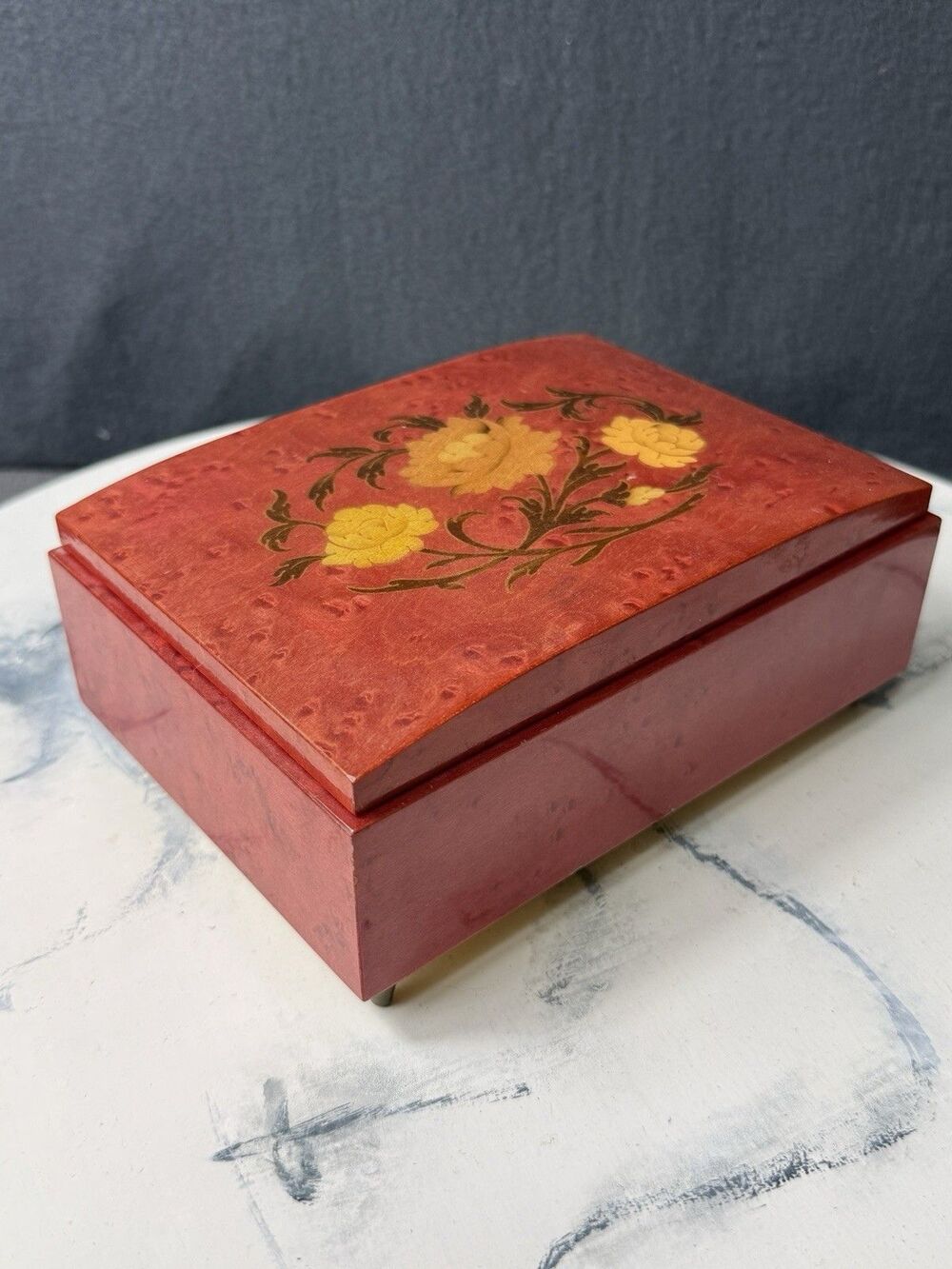 Vintage Reuge Italian Sorrento Inlay Swiss Musical Jewelry Box Greensleeves Wood